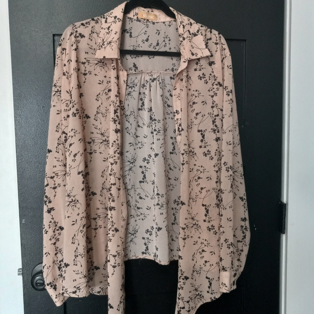Stichi Floral Print Women's Open Front  Top Plus Size 3X